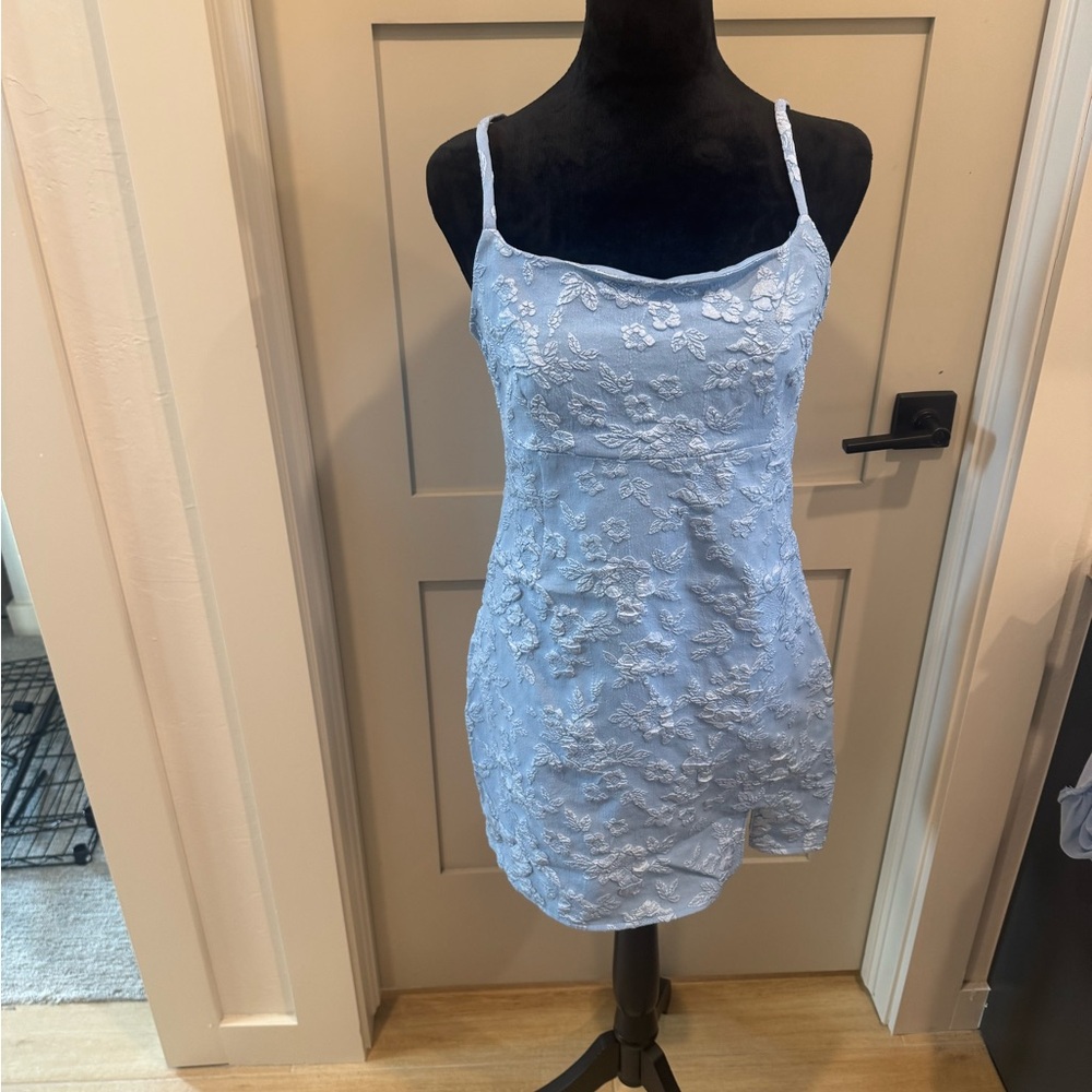 Elegant Blue Lace Slip Dress